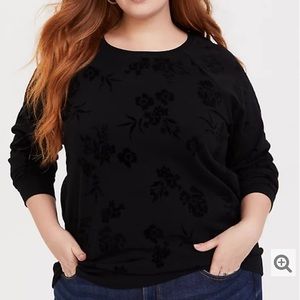 Black Terry Flocked Floral Sweatshirt